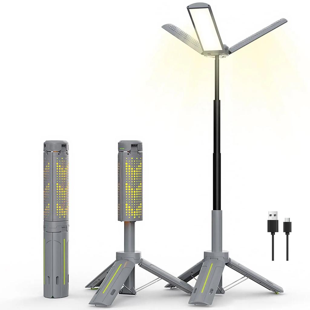 Telescopic Camping Lantern with Stand (40" Tripod) Rechargeable Camping Light 8000mAh & Lantern Flashlight 360° LED Heads