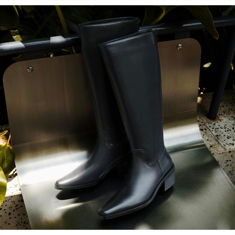 Fashion Women Knee High Boots News Leather Mid Heel Square Toe Long Women's Knight Boot Thick Heel Retro Boots