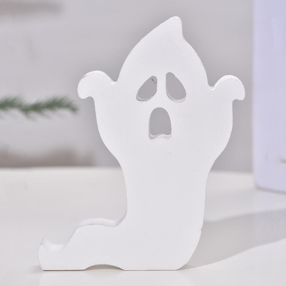 3pcs/set White Ghost Festival Wooden Decoration Cartoon Cute Halloween Atmosphere Decoration Wood Durable
