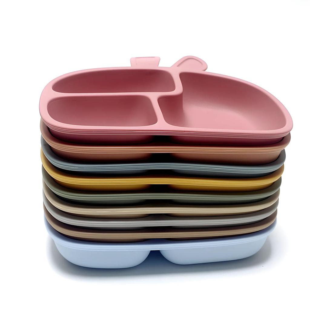 Non-Toxic Silicone Baby Dinner Plate Food Grade Baby Supplement Bowl Set Children'S Divided Dinner Plate Suction Cup One Piece