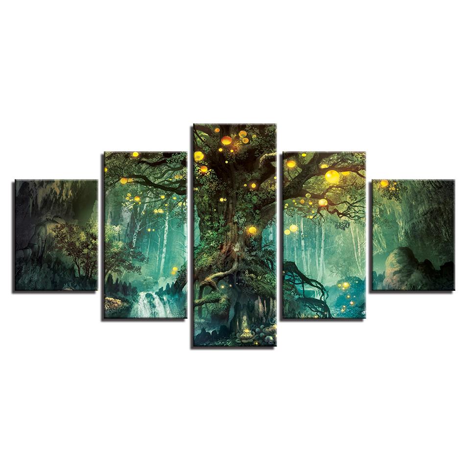 

Картины на холсте для гостиной, настенные принты, 5 штук, картины с пейзажем зачарованного дерева, постеры волшебного леса, домашний декор, работа 20x35cm*2 20x45cm*2 20x55cm*1 No Frame