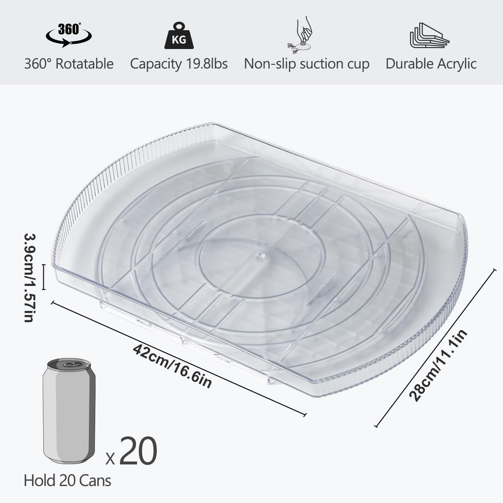 360 Rotate Rectangle Tray Lazy Organizer Turntable Storage Tray Clear Food Storage Organizer Spice Rack For Kitchen Organizer