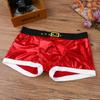 Herren-Boxershorts aus Kunstleder mit bedrucktem Gürtelmuster, Weihnachtsferien, Weihnachtsmann-Party, Kostüm, Unterwäsche