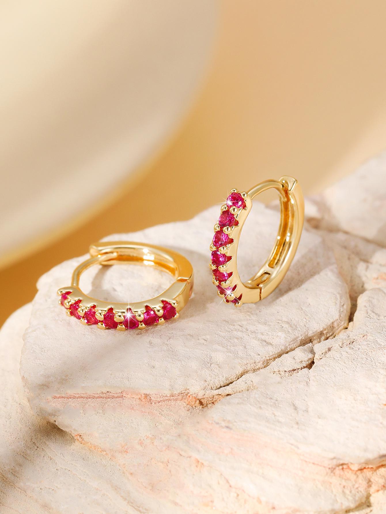 Серьги-кольца из меди с инкрустацией цирконами - Женские классические, универсальные, стильные каффы 18K