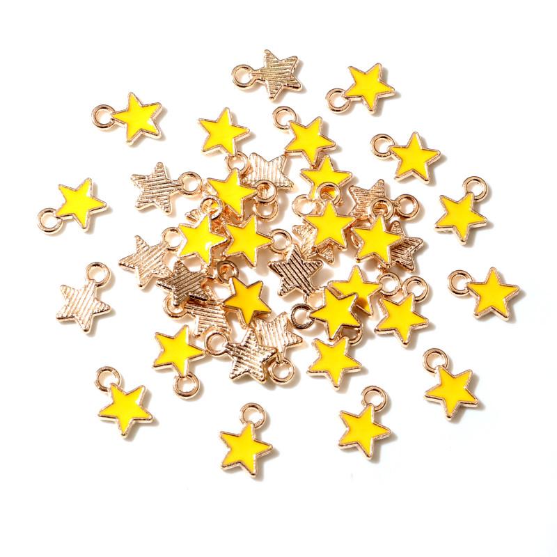 50PCS 6*8mm 9 Color Alloy Metal Drop Oil Small Stars Charms KC Gold Pendant For DIY Bracelet Necklace Jewelry Making Findings