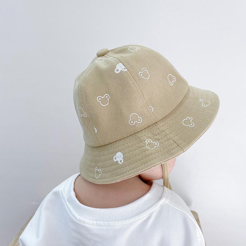 Baby Sunscreen Bucket Hats Cute Cartoon Print Toddler Boy Girl Outdoor UV Protection Fisherman Caps Korean Adjustable Kids Hats