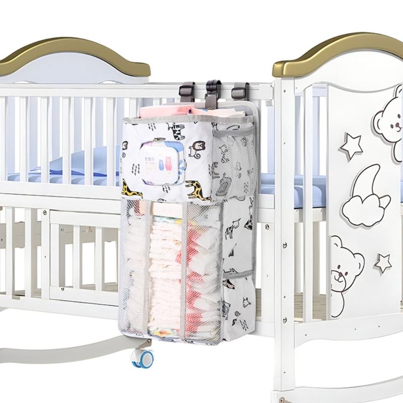 Multifunkční organizéry na pleny z oxfordské látky pro skladování u postýlky, pevná závěsná taška s bezpečným dvojitým hákem
