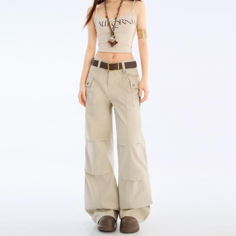 

Женские ретро серые брюки карго широкого кроя со складками и множеством карманов XS