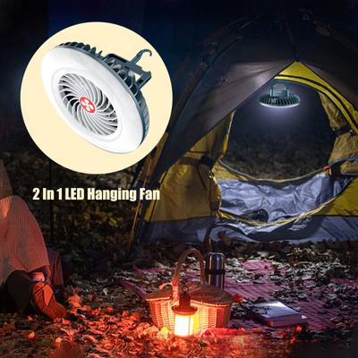 LED Asılı Fan 2 in 1 Kamp Çadır Fanı Asılı Kanca ile Arka Mıknatıs LED Tavan Vantilatörü Açık için