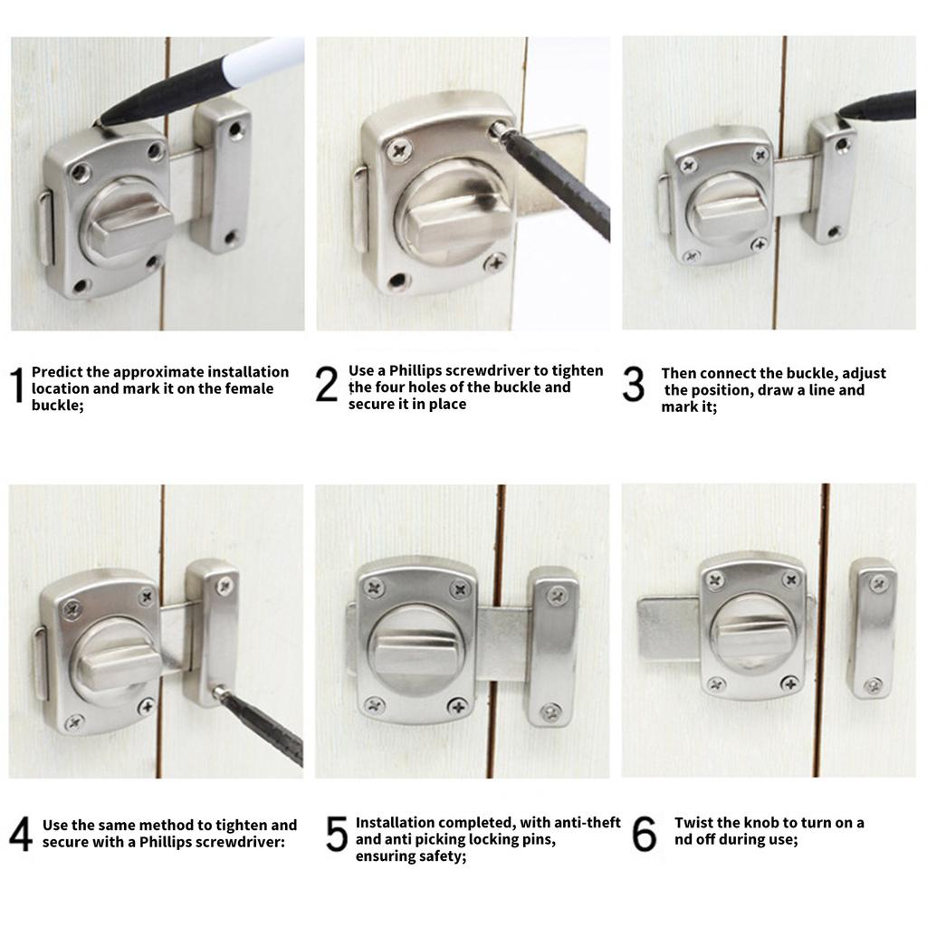Door Latches with Smooth Rotation Stable Security Lock Heavy Duty Rotating Latches Set for Bathroom & Furniture Security