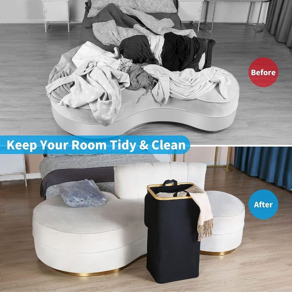 Bamboo Handles Slim Laundry Hamper with Lid Foldable Clothes Basket Bin Storage Bins  Bathroom