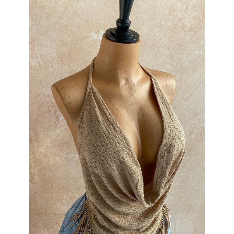 Sexy Vacation Style Halter Neck Backless Slim Fit Sleeveless Top For Women