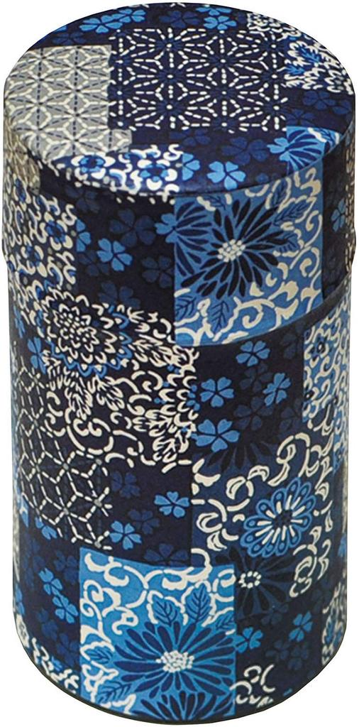 Yamako Tea Caddy, Pop-Kan, Indigo Checkered Pattern, Large, 7.5 X 14.2 X 7.5 Cm, 79193