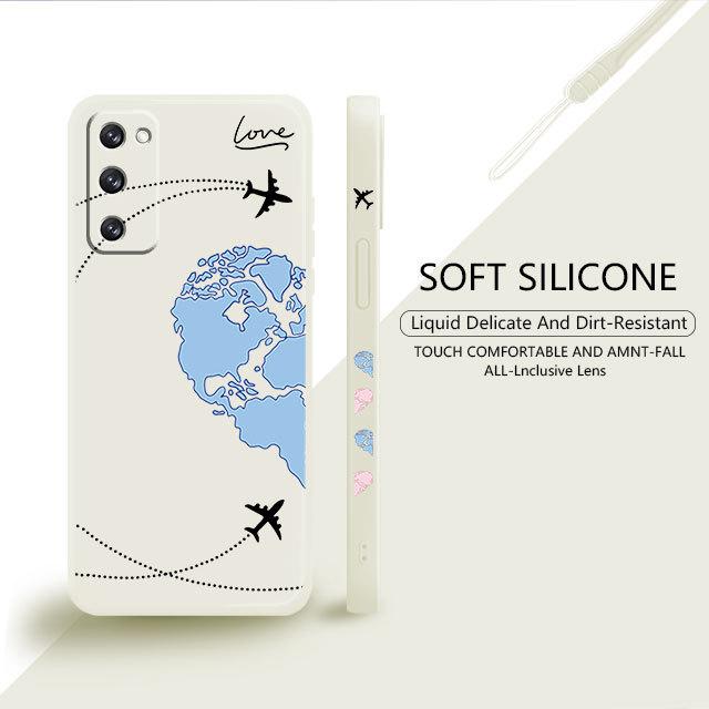 Blue Pink Love Planes World Map Travel Liquid Case For Samsung Galaxy S22 S21 S20 Fe Ultra S10 S9 S8 Plus S10e Note 20 10 Lite