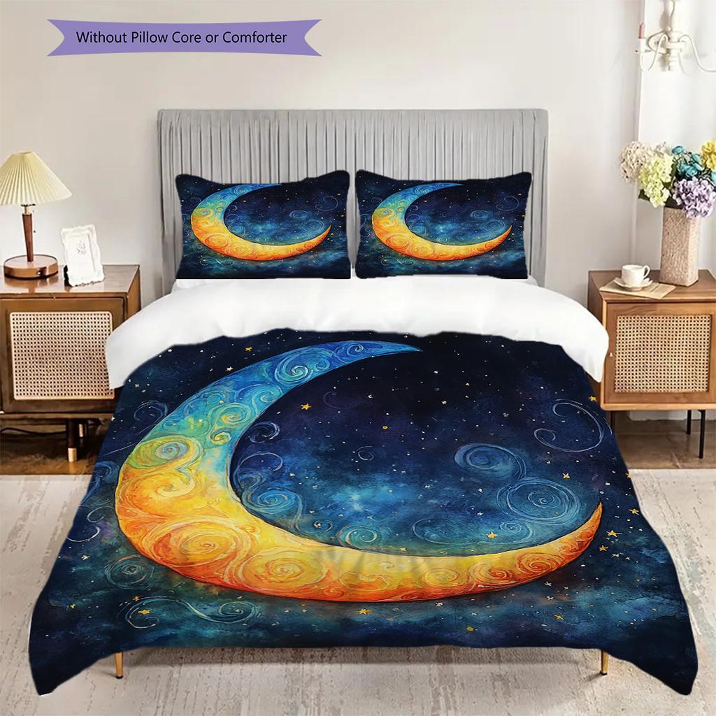 New Moon Pattern Bedding Quilt Set Quilt Cover Pillowcase Home Decoration Birthday Gift (1 * Duvet Cover + 2 * Pillowcase, Without Core)