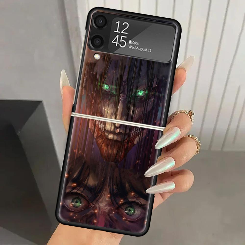 Attack Anime Hard PC Phone Case For Samsung Galaxy Z Flip 7 6 5 4 3 Black ZFlip7 ZFlip6 Flip5 Flip4 Flip3 5G Print Cover Galaxy