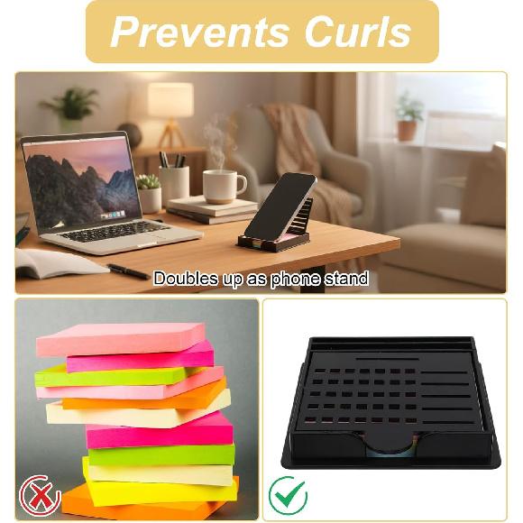 Sticky Note Holder, Reble Self-Stick Sticky Note Stencil and Holder for 3x3 Inch Notes, Suitable for Office Home (Black, 5 Templates)