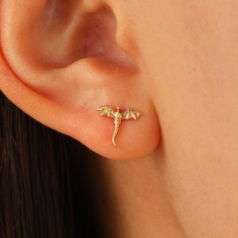 Fashion Small Dragon Studs Earrings Statement Earring Copper Texture Ear Studs Ears Accessory Present for Woman and Girl