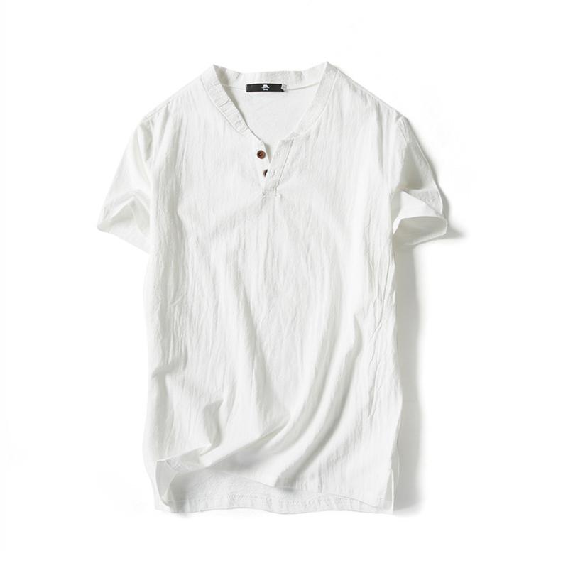 Half Sleeves Cotton and Linen Men's Summer Trendy Menswear Short-Sleeved Retro T-shirt