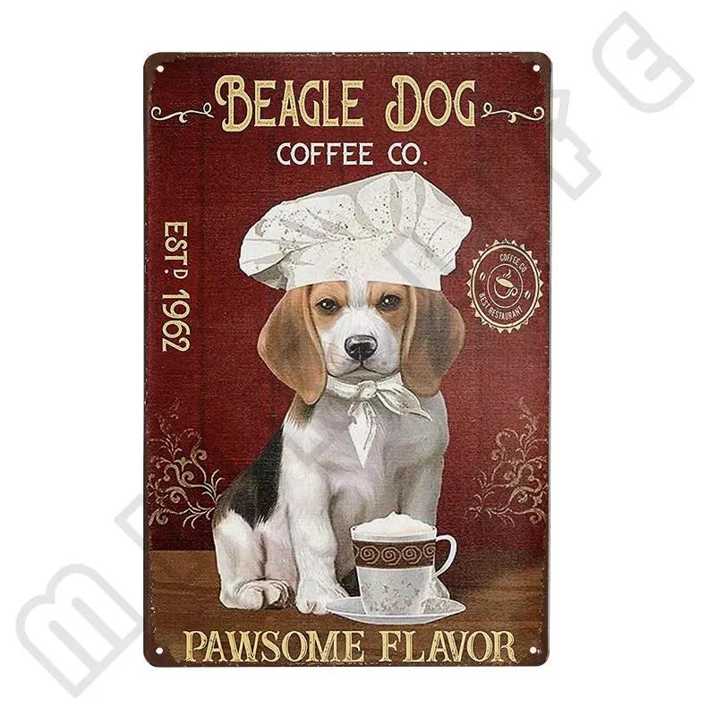 Funny Beagle Dog Metal Tin Sign Plate Retro Art for Bathroom Kitchen Restaurant Dessert Shop Pet Shop Farmhouse Home Room Decor