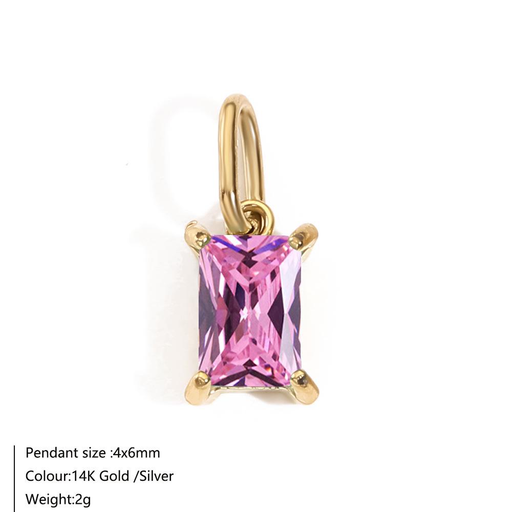 14K Gold-Plated Stainless Steel Rectangle Birthstone Pendants with Zirconia