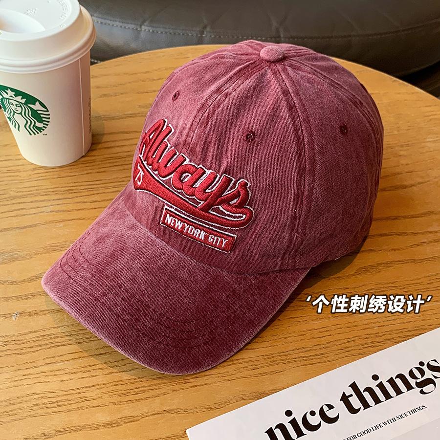 Washed Old Soft Top Cap English Embroidery Retro Soft Top Baseball Cap Summer Black Sunscreen Hat Men and Women