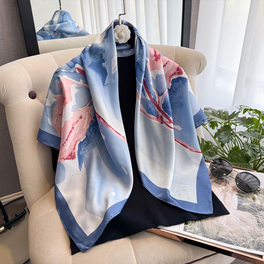 Print Head Scarf Women Four Seasons Foulard Satin Square Head Hijab Scarfs For Ladies Shawls 90*90 Silk Scarf Muslim Hijab