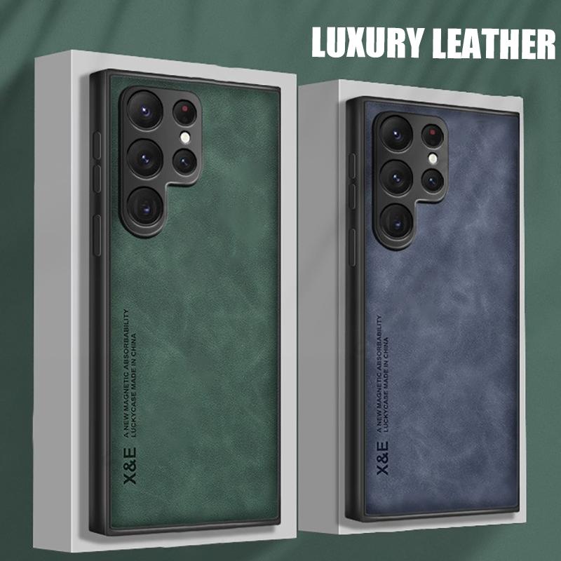 Magnetické pouzdro z ovčí kůže pro Samsung S23 Ultra S22 Plus S21 S20 FE S10 Funda pro Samsung S24 Ultra Note 20 10 Kožený kryt na telefon