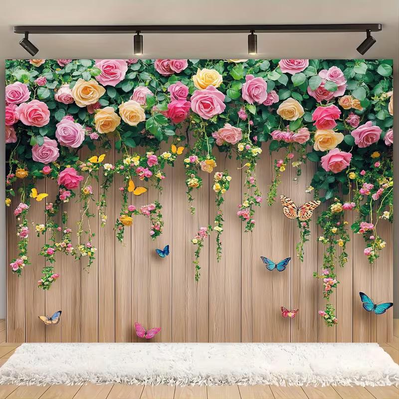 2D Floral Top Border with Butterflies Backdrop Photo Booth Background
