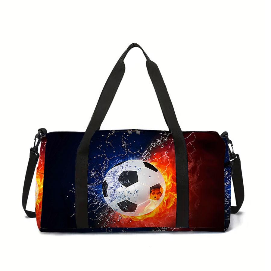 Football Pattern Large Capacity Luggage Bag for Boy/Girl Best Gift 2D Cartoon Travel Duffels Outdoor Fitness Bag for Children