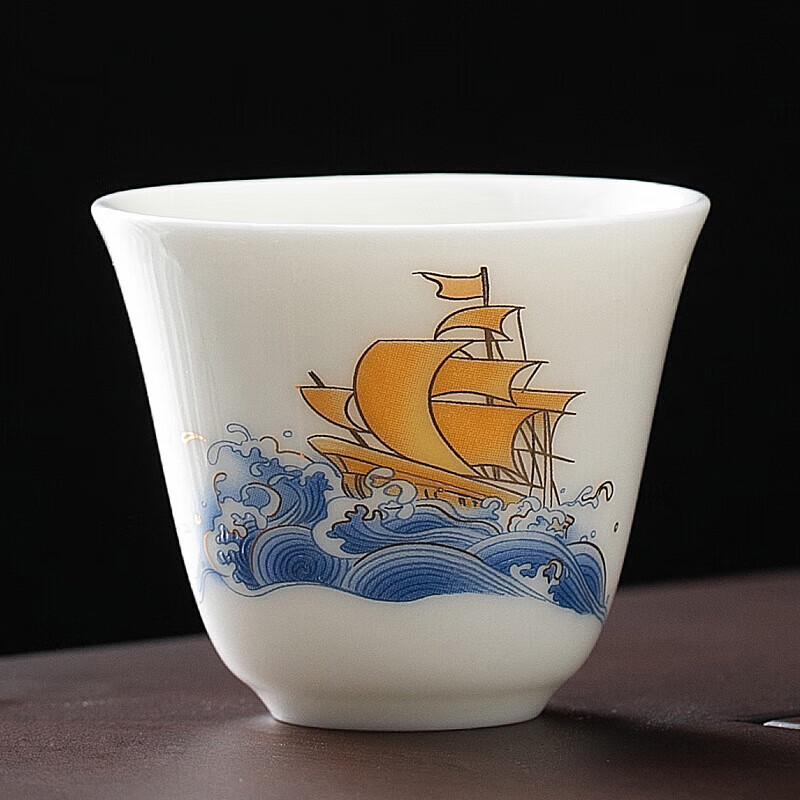 Chaxun Sheep Fat Jade Porcelain Tea Cup - Thousand-Mile Rivers and Mountains