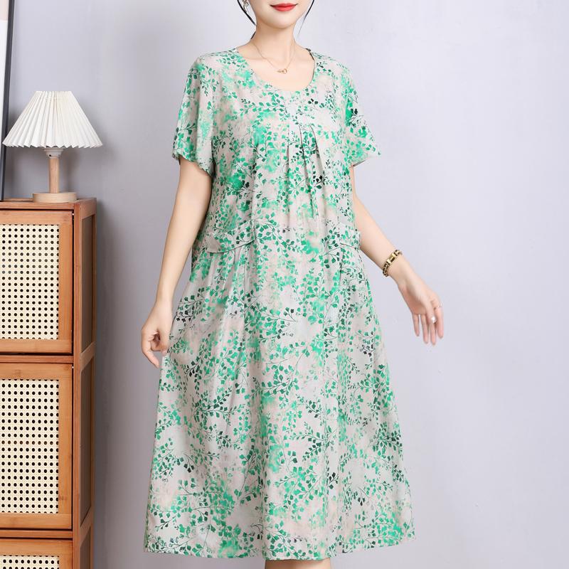 Elegant Woman Summer Dress Casual Loose Short Sleeve Long Dresses Plus Size Woman Clothing