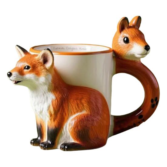 Squirrel Coffee Cup 3D Cute Fox Tea Mug Creative Animal-tema Cup Håndlaget Creative
