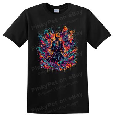 Ichigo Kurosaki Anime T Shirt W/ Neon Fire Fantasy Warrior Art Vivid Graphic Tee