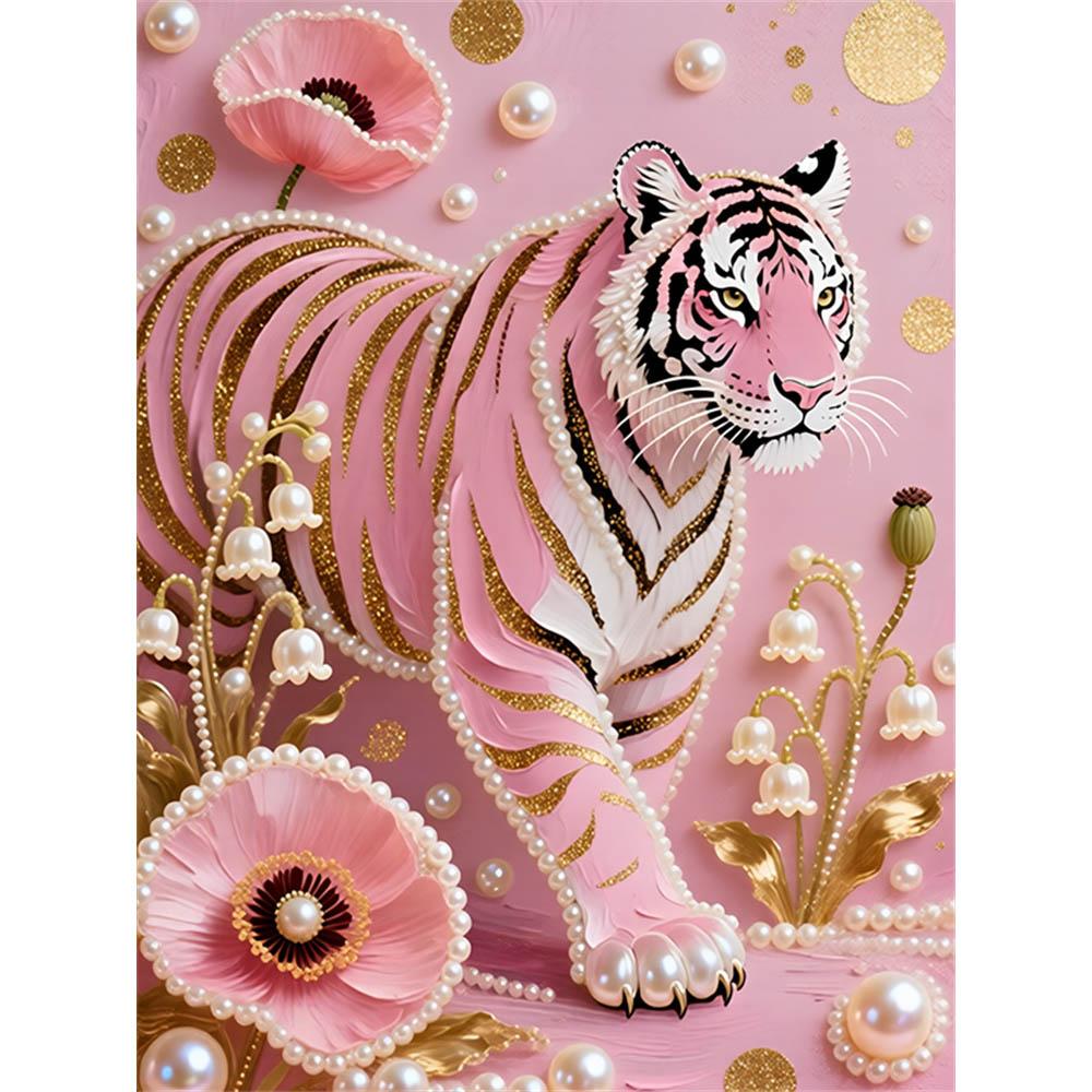 

DIY Pink Tiger Pearl Diamond Art Kits Without Frame 30x40cm Gem Art Diamond Painting Kits for Adults/Beginners Gift Idea Home Wall Decor 30x40cm