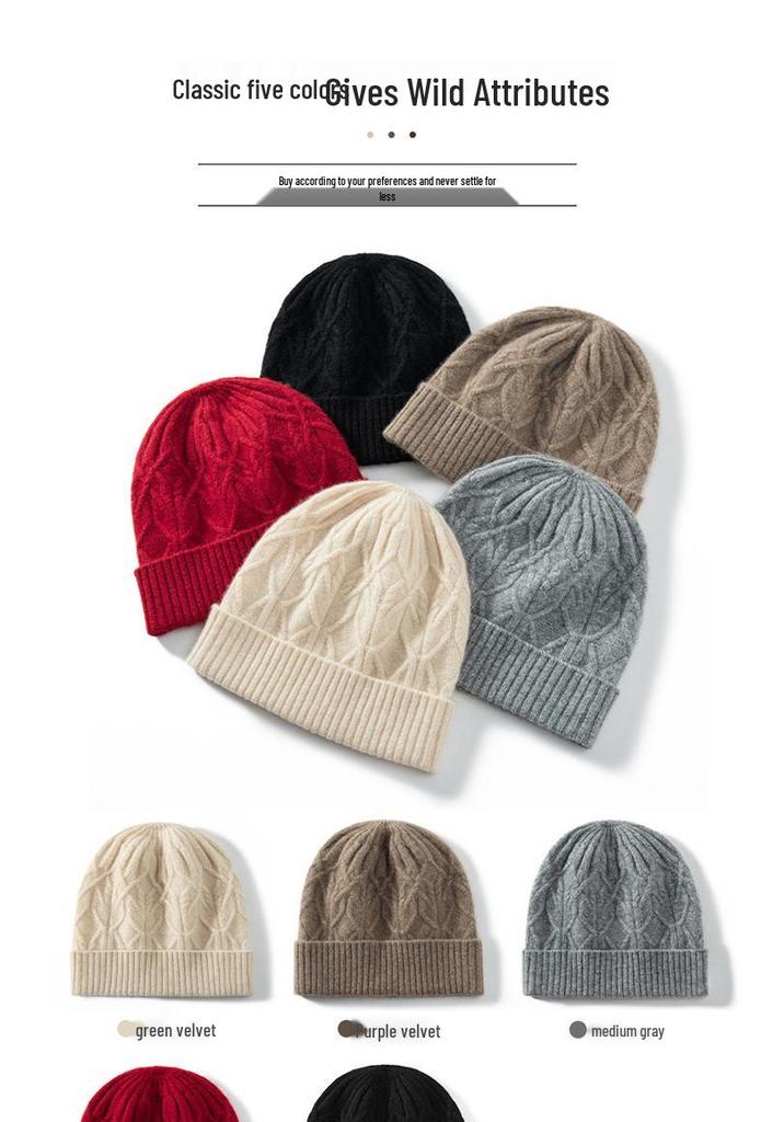 2025 Autumn/Winter Women's Cashmere Knitted Turban Hat - Classic, Warm, Windproof, Versatile, Slimming Design.