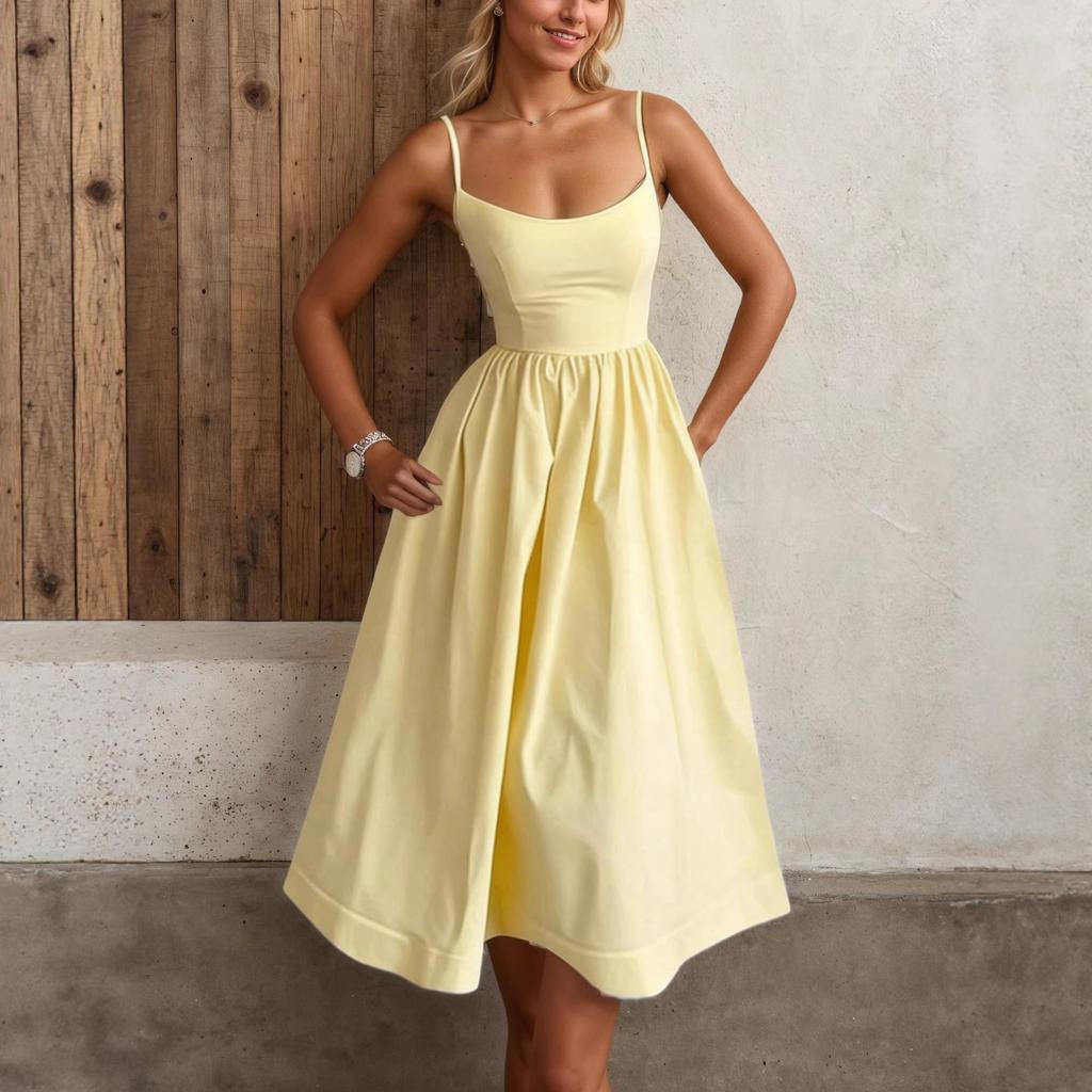 Summer dress, fashionable French gentle wind solid color tube top suspender dress