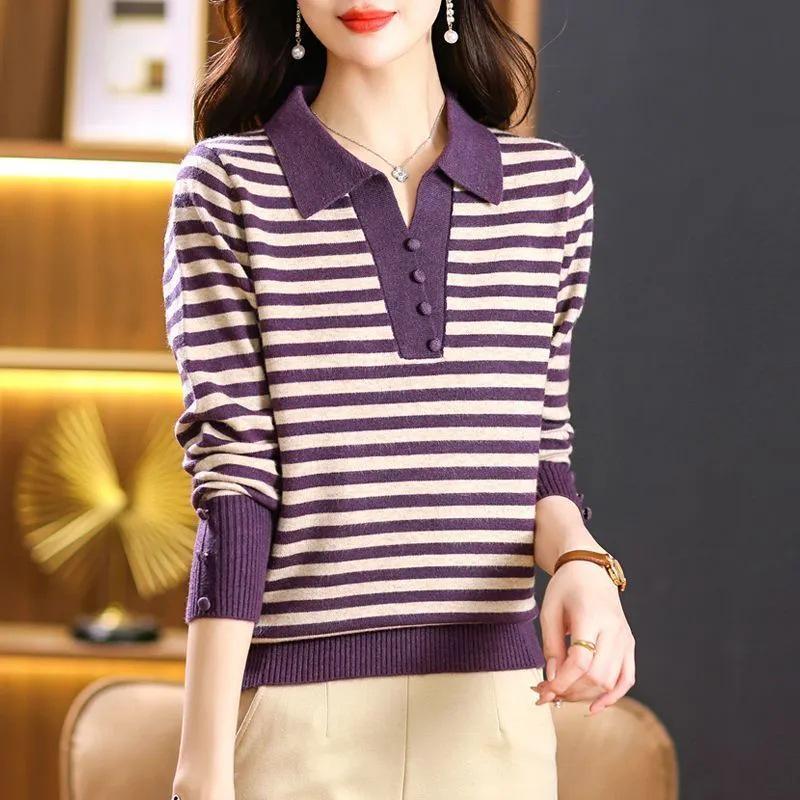 Stylish Women's Lapel Knit Sweater - Spring/Autumn Short Pullover for Middle-aged