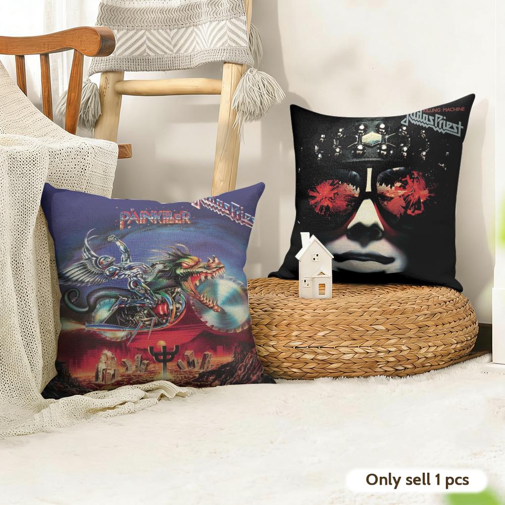 Band JJudas PPriest Cushion Cover Natural Linen Organic Fabric DoubleSided Printing Sofa Home Decor Gift Pillow Case