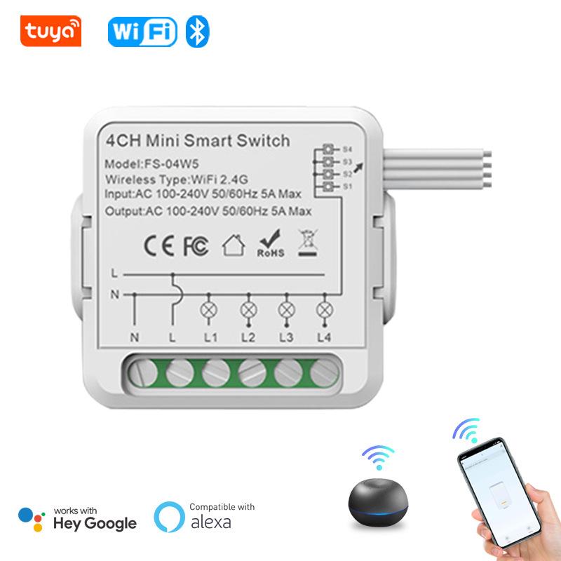 Tuya Smart WiFi Disconnector: 1-4 Way Dual Control Light Switch Module, Zero Fire