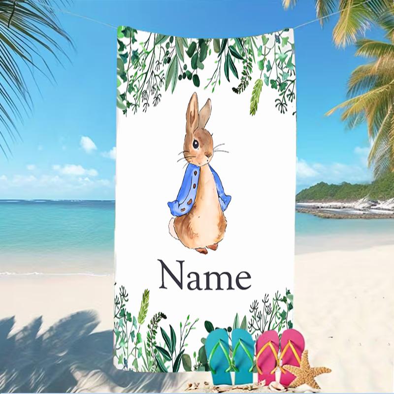 Customizable personalized beach towels Peter Rabbit themed designs.Suitable for the beach, yoga, sports;ideal as beach accessories