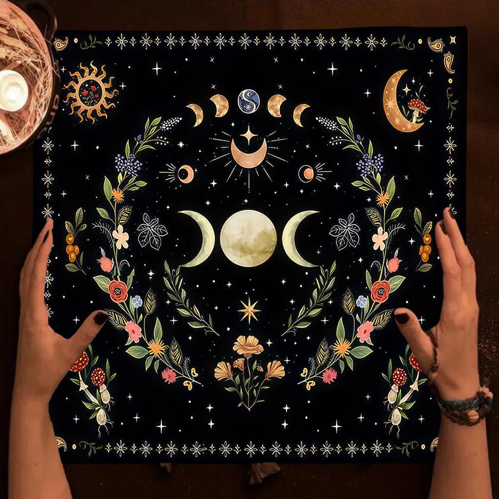 Lebensbaum Tarotkarte Tischdecke Mondphase Pflanzen Tischdecke für Tarot Hexe Wicca Altar Tuch Divination Tuch Kartenunterlage