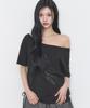 ILLIGO Ribbon String Off-Shoulder T-Shirt Black