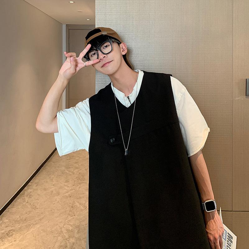 

Men s Summer Korean-Style Causal Sleeveless Vest Youth Straight Hem Outerwear XXXL чорний