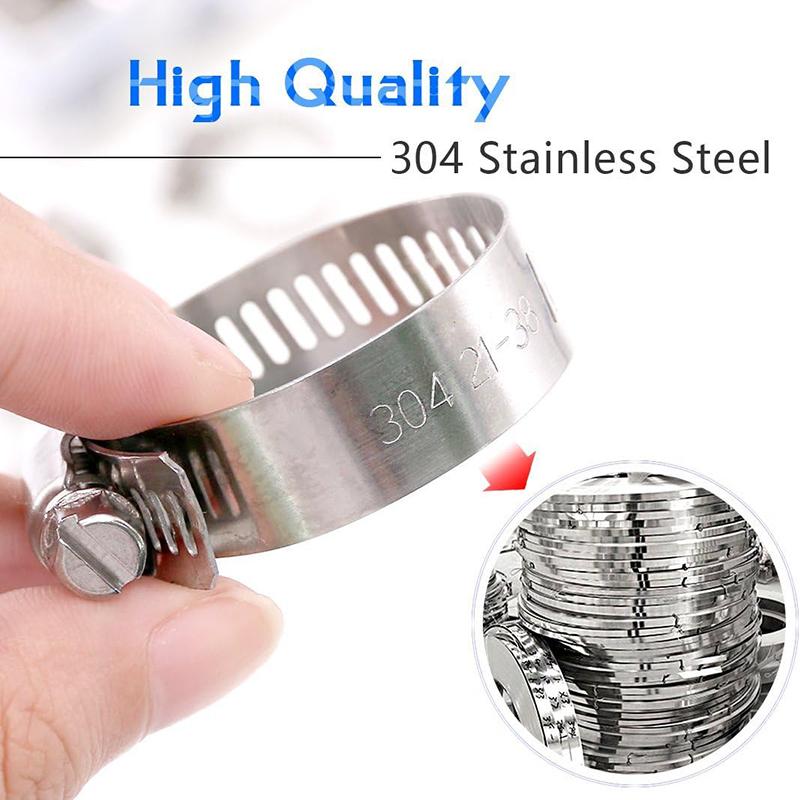 Hose Clamp Assortment 7 Sizes Adjustable Pipe Tube 304 Stainless Steel for Pipe Tube Fuel Line Plumbing