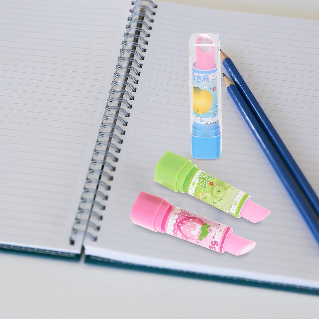 8Pcs Lipstick Eraser Premium Stationery Creative Fruit Pattern Novelty Eraser Set for Students Homework Practice Fun
