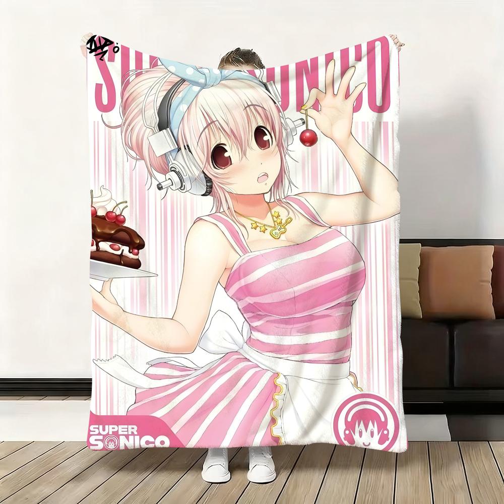 Anime Sexy Super S-Sonico Throw Soft Flannel Blanket Warm Knee Skin-Friendly Throw for Sofa Office Bed Traveling Winter Oversize