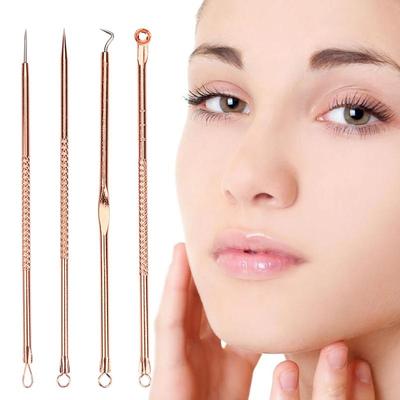 Sada 4 ks jehly na odstraňování černých teček na pupínky pro vymačkávání nástrojů na akné Lžíce na extraktor na čištění obličeje Por