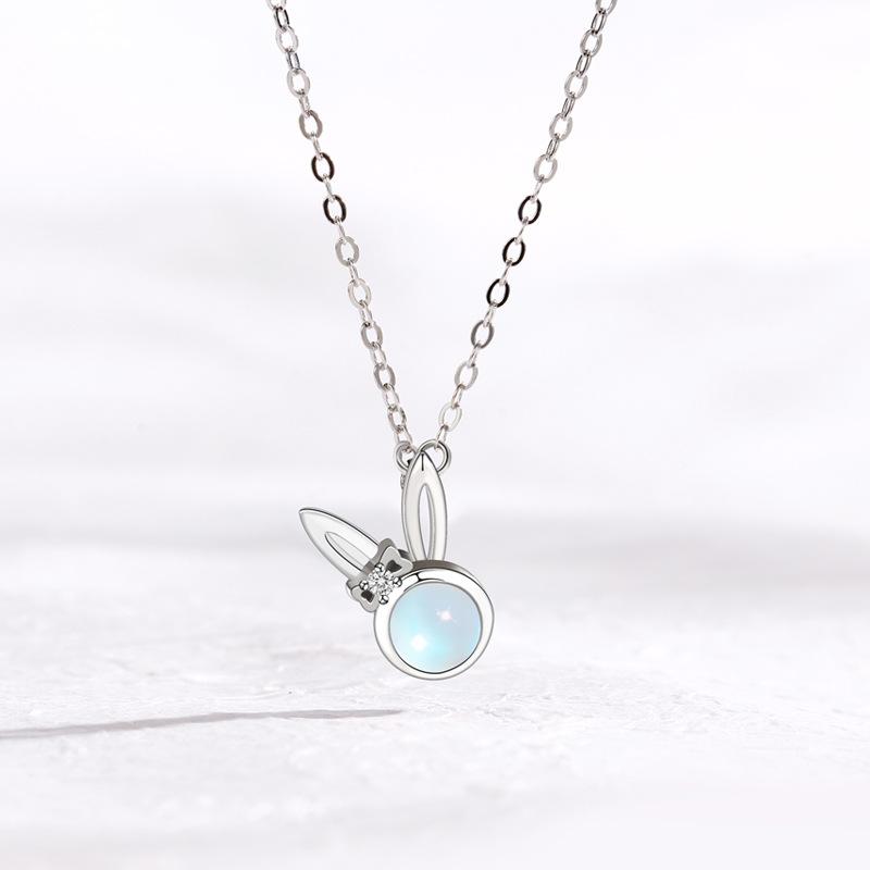 Cosmic Star Blue Necklace with Diamonds Cat's Eye Cute Rabbit Pendant Simple Korean Version Niche Design Sense ins