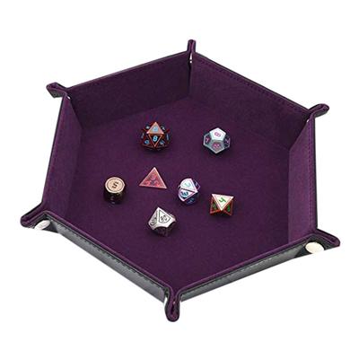 Bandeja de Almacenamiento para Juego de Dados Hexagonales Plegable y Enrollable, Soporte de Cuero PU y Alfombrilla de Terciopelo, Doble Cara, Herramientas de Almacenamiento Gruesas para Oficina
